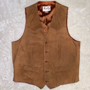 Scully Men's Saddle Brown Leather Vest with Satin Lining Size Large 42